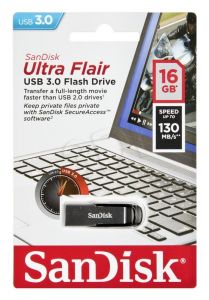 Sandisk Flashdrive ULTRA FLAIR 16GB USB 3.0 srebrno-czarny