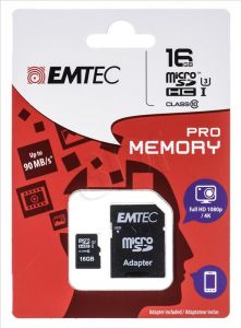 Emtec micro SDHC ECMSDM16GHC10PR 16GB Class 10,UHS Class U3 +ADAPTER microSD-SD