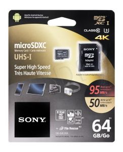 Sony Micro SDXC SR-64UXA 64GB Class 10,UHS Class U3 + ADAPTER microSD-SD