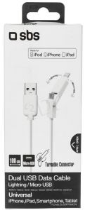 SBS Kabel USB iPhone Light./microUSB 1,2 m bialy